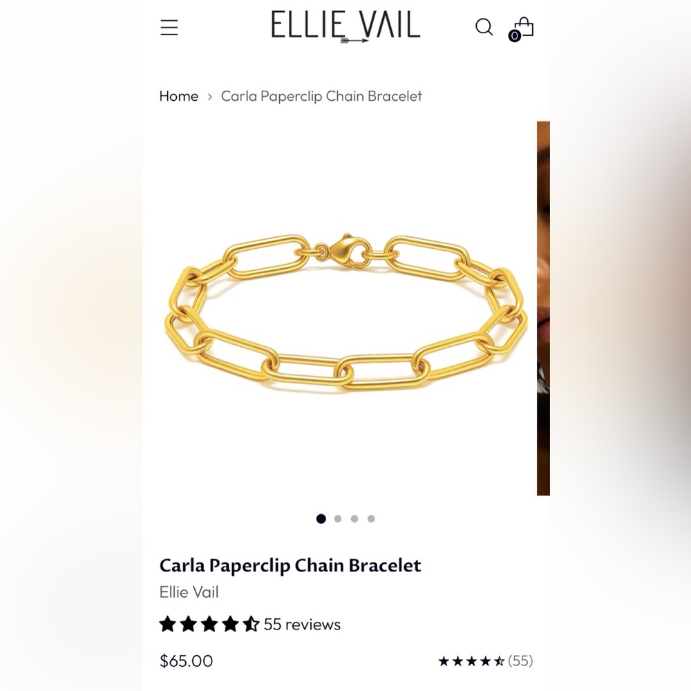 Ellie Vail Carla Paperclip Chain Bracelet in 18k Gold Plated Water Resistant